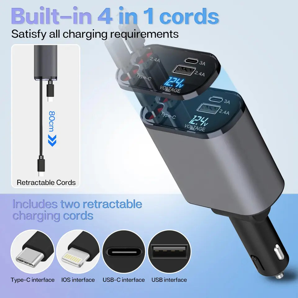 120W Fast Retractable Car Charger