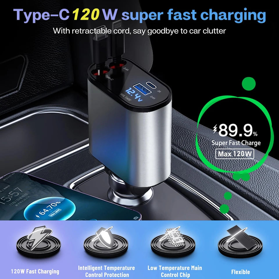 120W Fast Retractable Car Charger